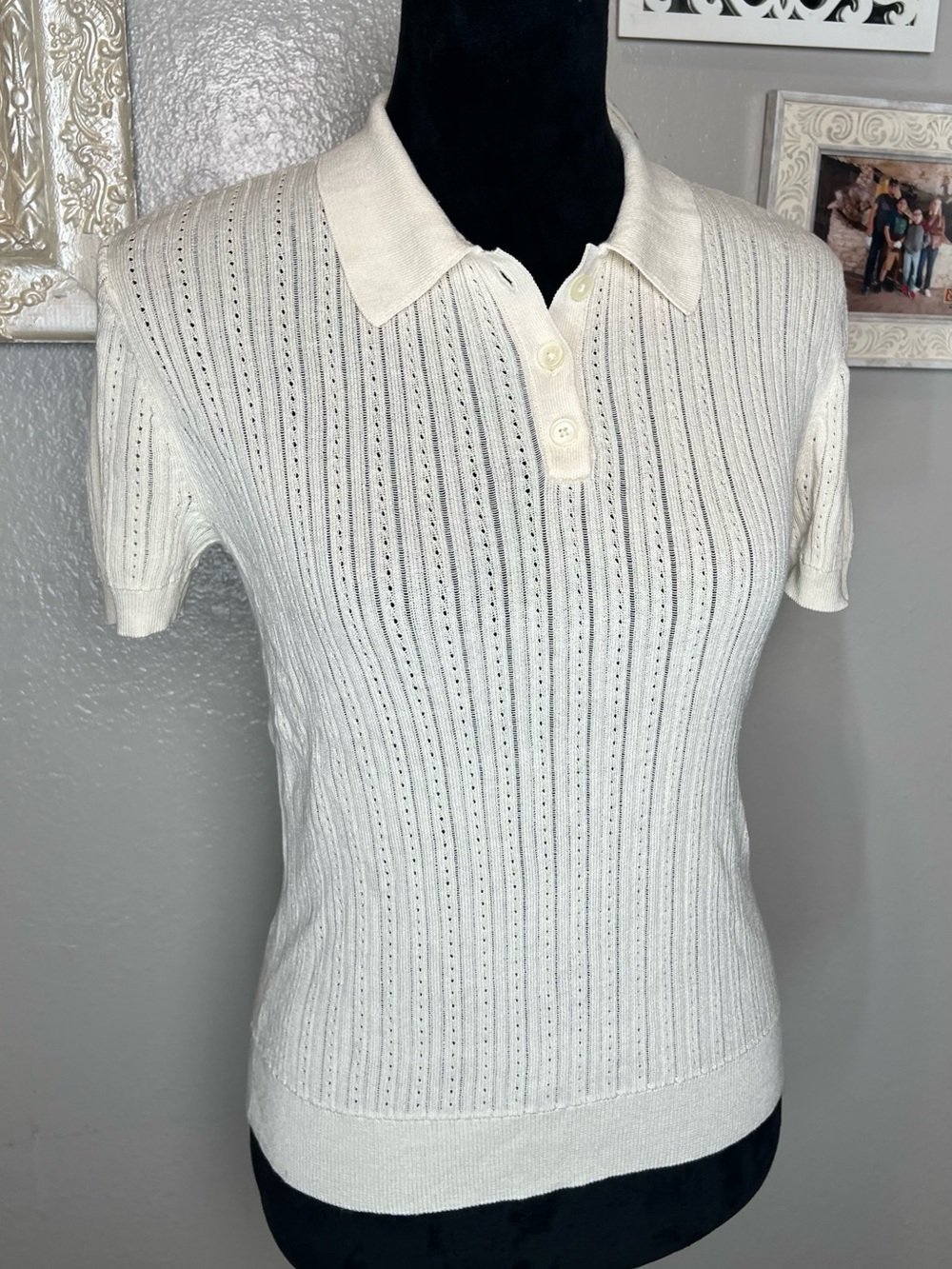 Ralph Lauren Cream Short-Sleeve Knit Polo Top - Picture 2 of 16